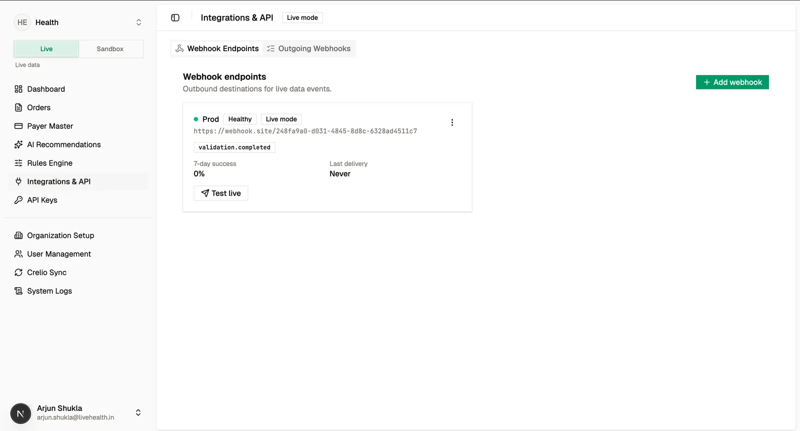 Webhook endpoints