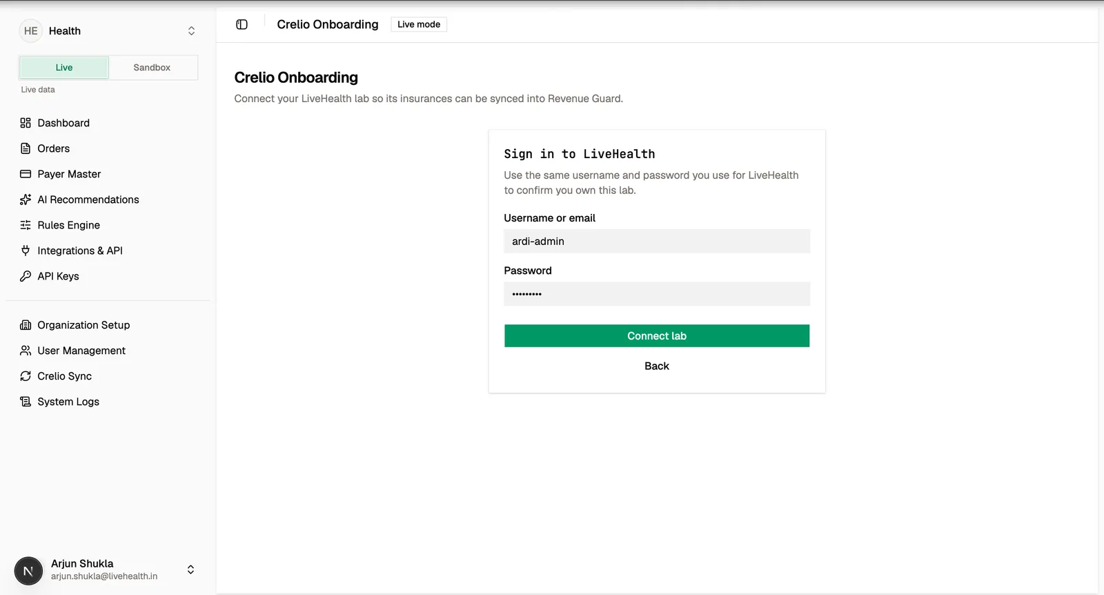 Crelio onboarding