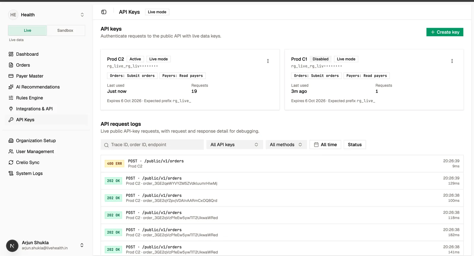 API request logs